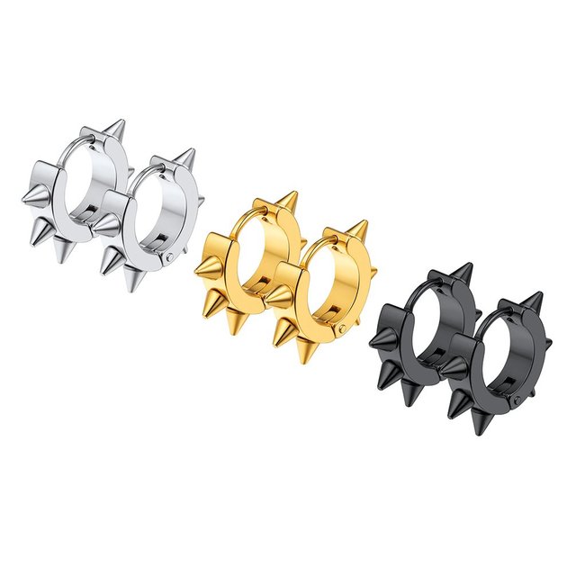 Pairs Black/Silver/Gold Color Punk Style Stainless Steel Spike Hoop Earrings Stud Earrings For Men Women Statement Jewelry