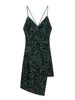 HH Women Fashion Solid Backless Sequins Decoration Zipper Long Dress Women Summer V-Neck Sleeveless Asymmetry Waist Sling Dress
