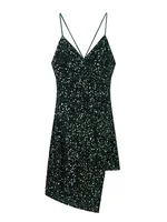 HH Women Fashion Solid Backless Sequins Decoration Zipper Long Dress Women Summer V-Neck Sleeveless Asymmetry Waist Sling Dress