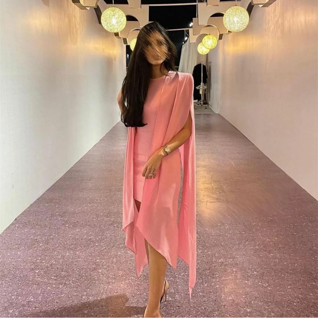 

Женское вечернее Платье До Колена, элегантное розовое платье в мусульманском стиле из крепа, на молнии сзади, яркое платье для выпускного вечера