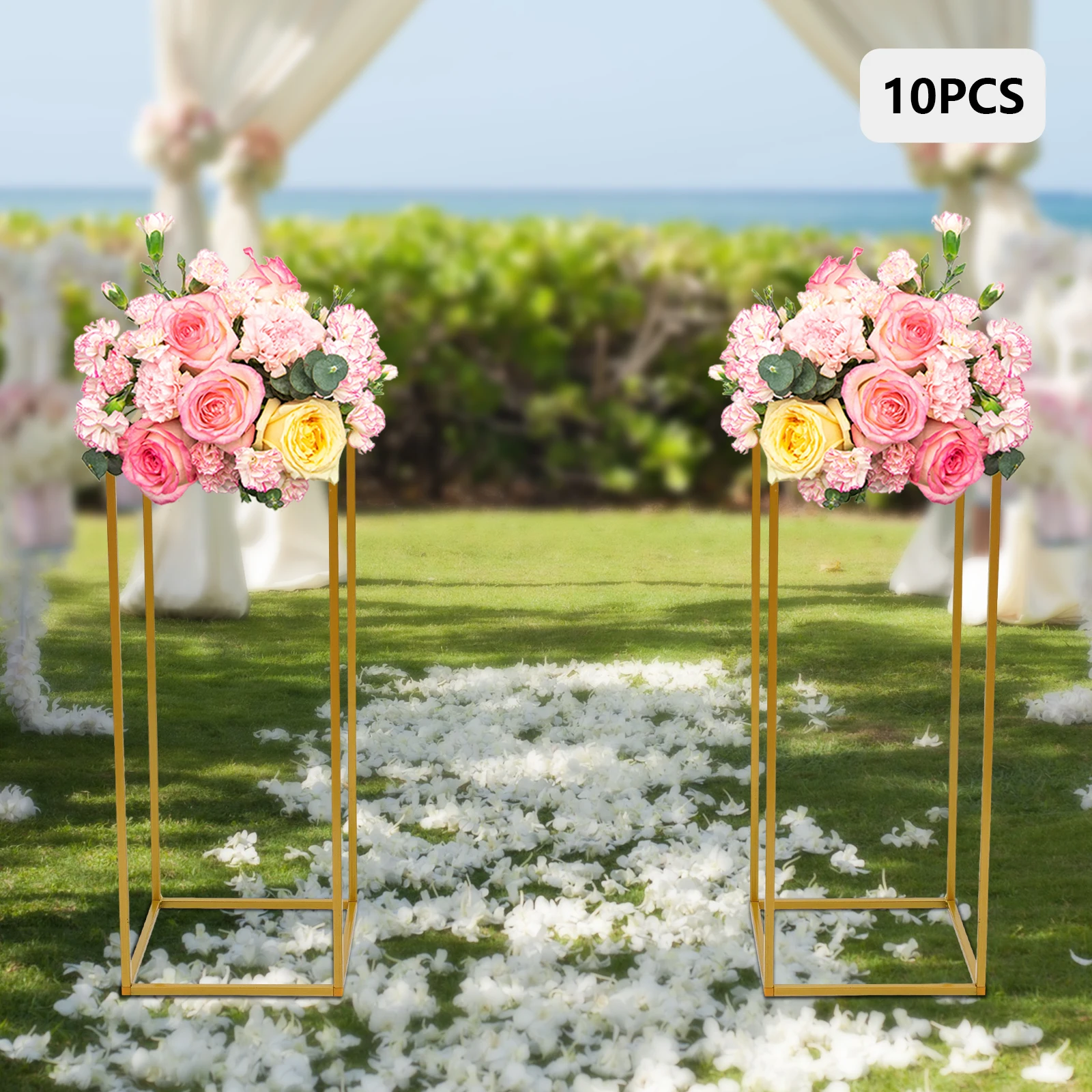 10Pcs Flower Stand Wedding Column 23.6in Tall Gold Metal Wedding Arch for Table Centerpieces Decoration