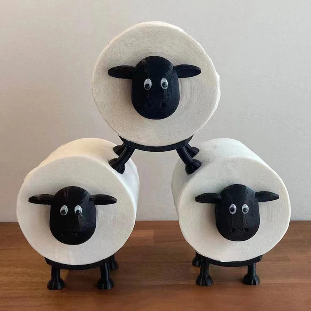 Description Picture 6 of itemBlack Sheep Toilet Roll Holder Resin Lovely Sheep Tissue Box Stackable for Home Bathroom Vanity Night Stands