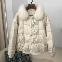 2024 Real Fox Mink Fur Collar Winter Women White Duck Down Jacket Ladies Vintage Short Warm Puffer Coat Female Parka Outerwear 1