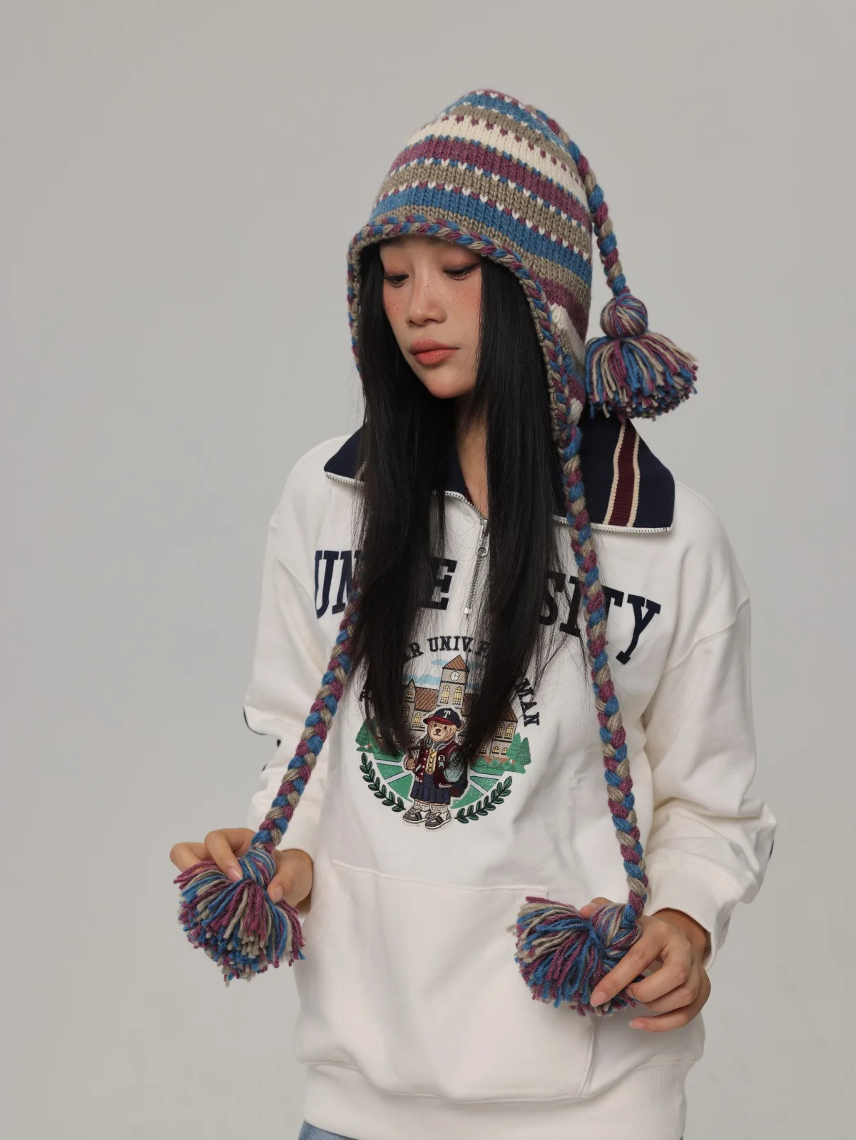 Anime Cosplay Bekleidung Okazaki Shinichi NANA Hüte Frauen Quaste Gehörschutz Hut Mützen Winter Warm Halten Gorros – Detail 9