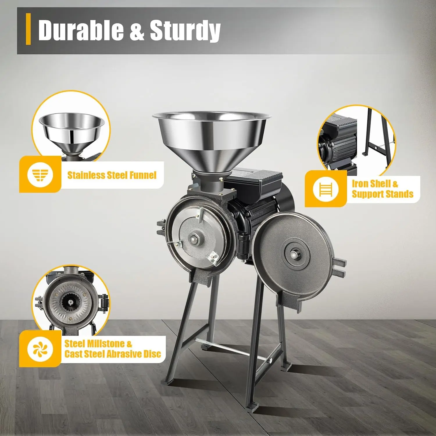 Electric Grain Mill Grinder Thickness Adjustable Corn Mill With Funnel 1500W 110V Dry Grain Milling Machine With Funnel For 4