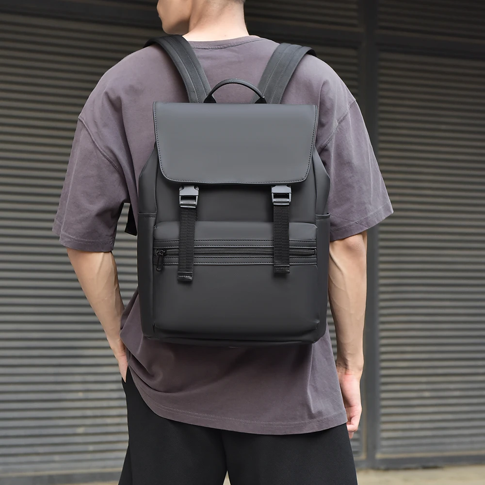 Men's Black Fashionable Backpack with Multiple Pockets, Ideal for Business and Travel, Spacious and Durable
