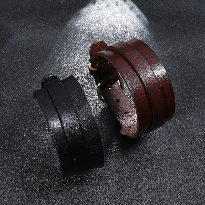 Leather Bracelet Men Jewelry Adjustable Wristband