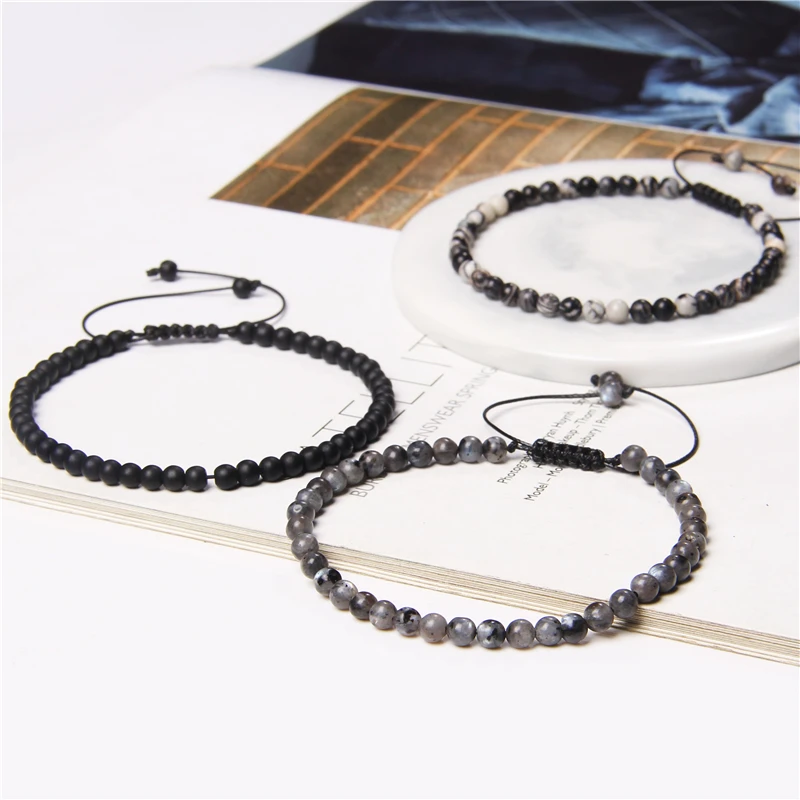 4MM Naturstein geflochtenes Armband Kleines Steinperlenarmband Verstellbarer Quarz Achate Armreif Mineral Schmuck Geschenk für Frauen Männer – Detail 5