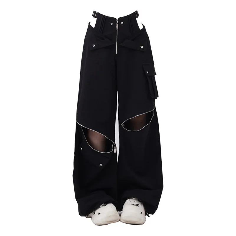 

MODX Cargo Pants Women Techwear Harajuku Y2K Hollow Out Casual Wide Leg Trousers American Streetwear Hip Hop Zipper