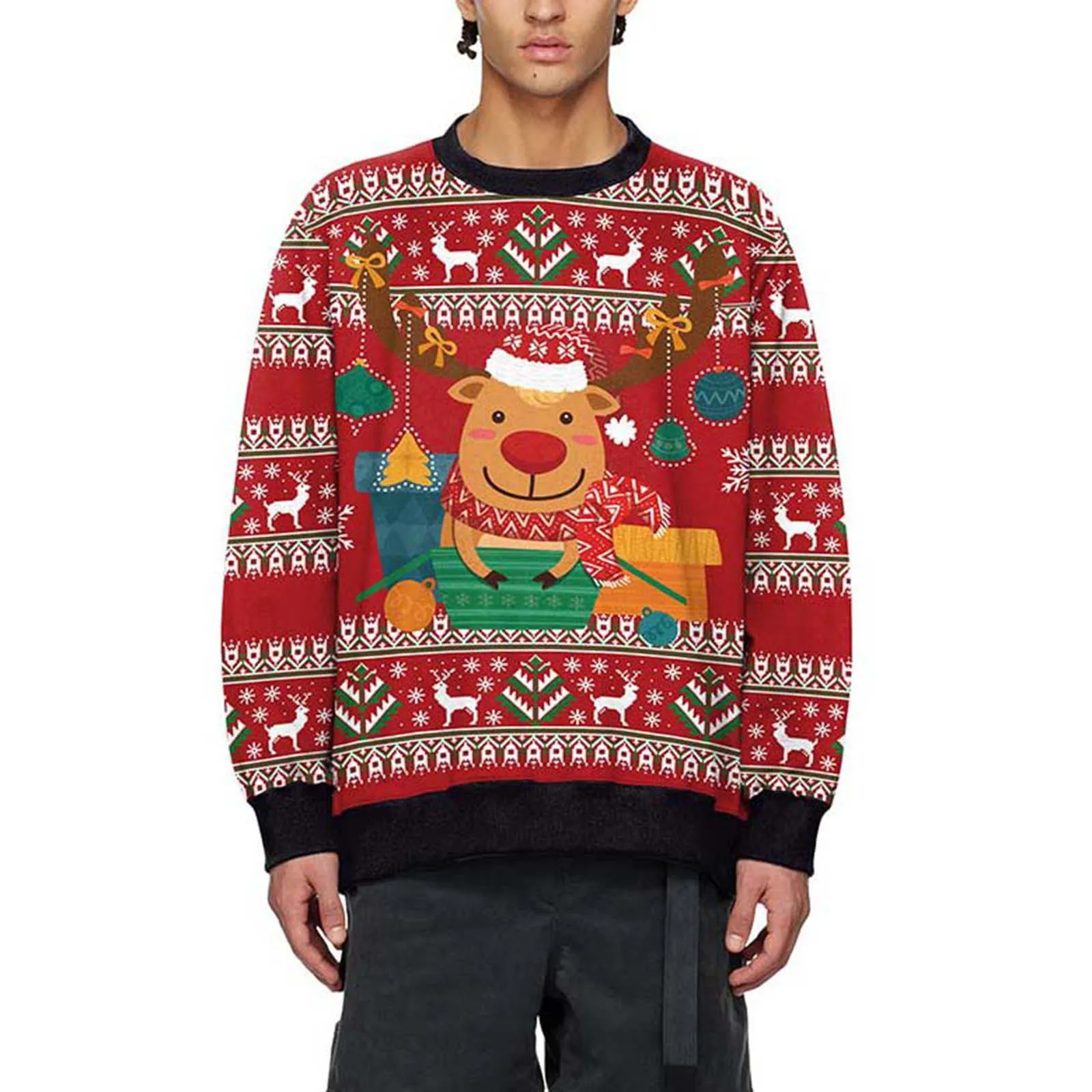 

2023 New Christmas Sweater Autumn And Winter Men's Cartoon Christmas Printed Long Sleeve Sweater Round Neck Pullover Sweater