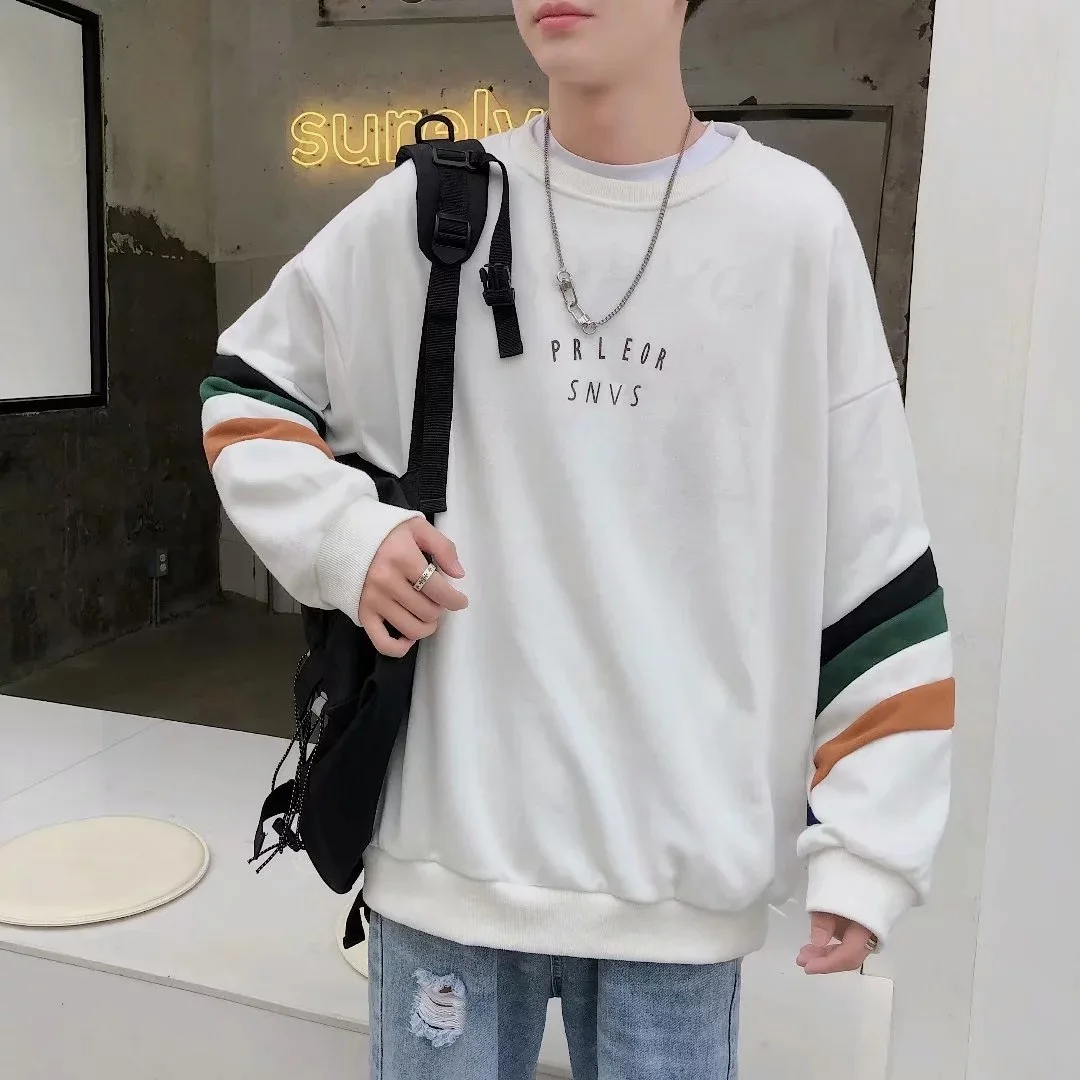

Autumn Men Clothing Patchwork Sweatshirt Korean Fashion Harajuku O-Neck Long Sleeve Sweatshirt Men Casual Streetwear Hoodies Men