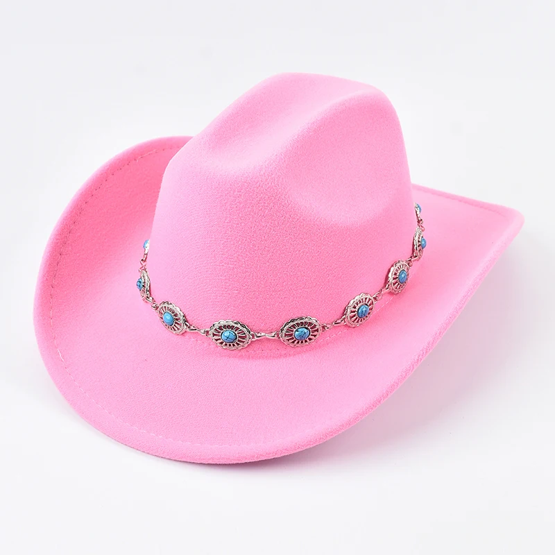 New Roll Up Brim Western Style Cowgirl Hat Fashions Lady Felt Jazz Hats Women Girls Party Cowboy Hat Sombrero Hombre