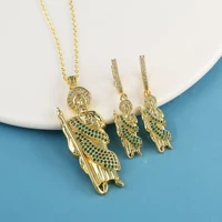 Ensemble de bijoux religieux San Judas pour femme, collier et boucles d'oreilles simples pour fille, fête de mariage, cadeau de bijoux en cone contre-indiqué, 3 pièces 2