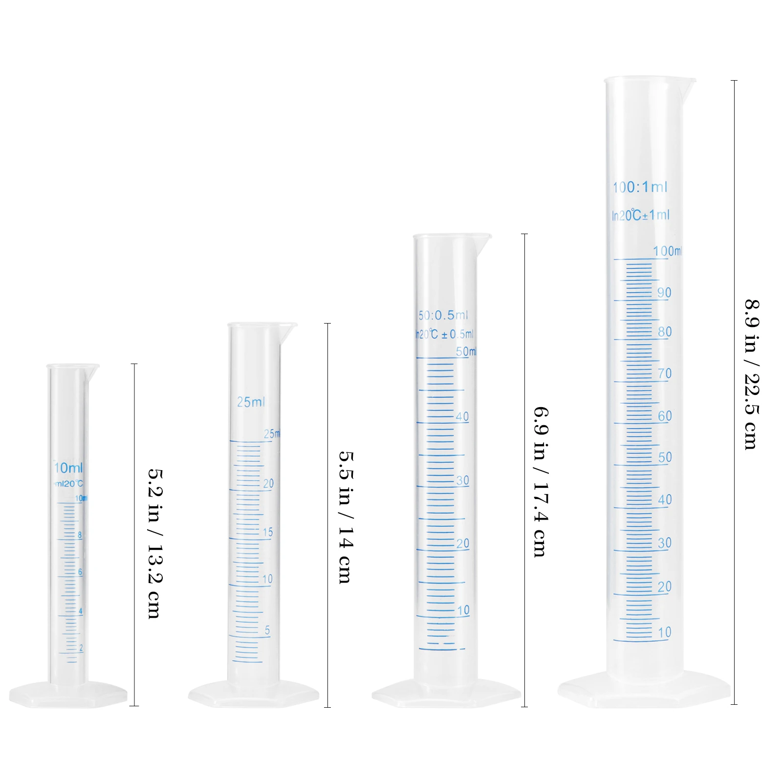 Plastic Measuring Cylinder 100Ml 50Ml 10Ml Test Tube Set Cylinders Tubes Lab Cup Science Transparent Ml Beakers