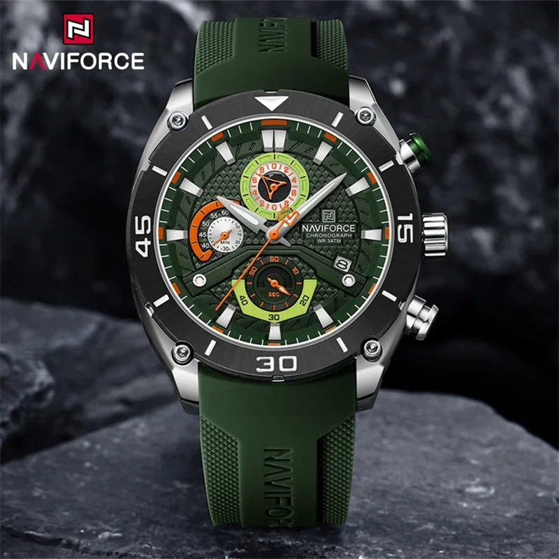 NAVIFORCE Orologio Uomo Militare Quadrato – Cronografo Con Calendario – Cinturino In Pelle – 45 Mm - 4