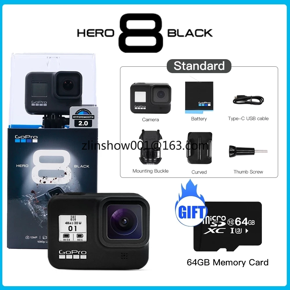 

Original GoPr HER 8 Black Waterproof Action Camera 4K HD Video 12MP Photos 1080p Live Streaming Go Pro Hero8 Sports Cam