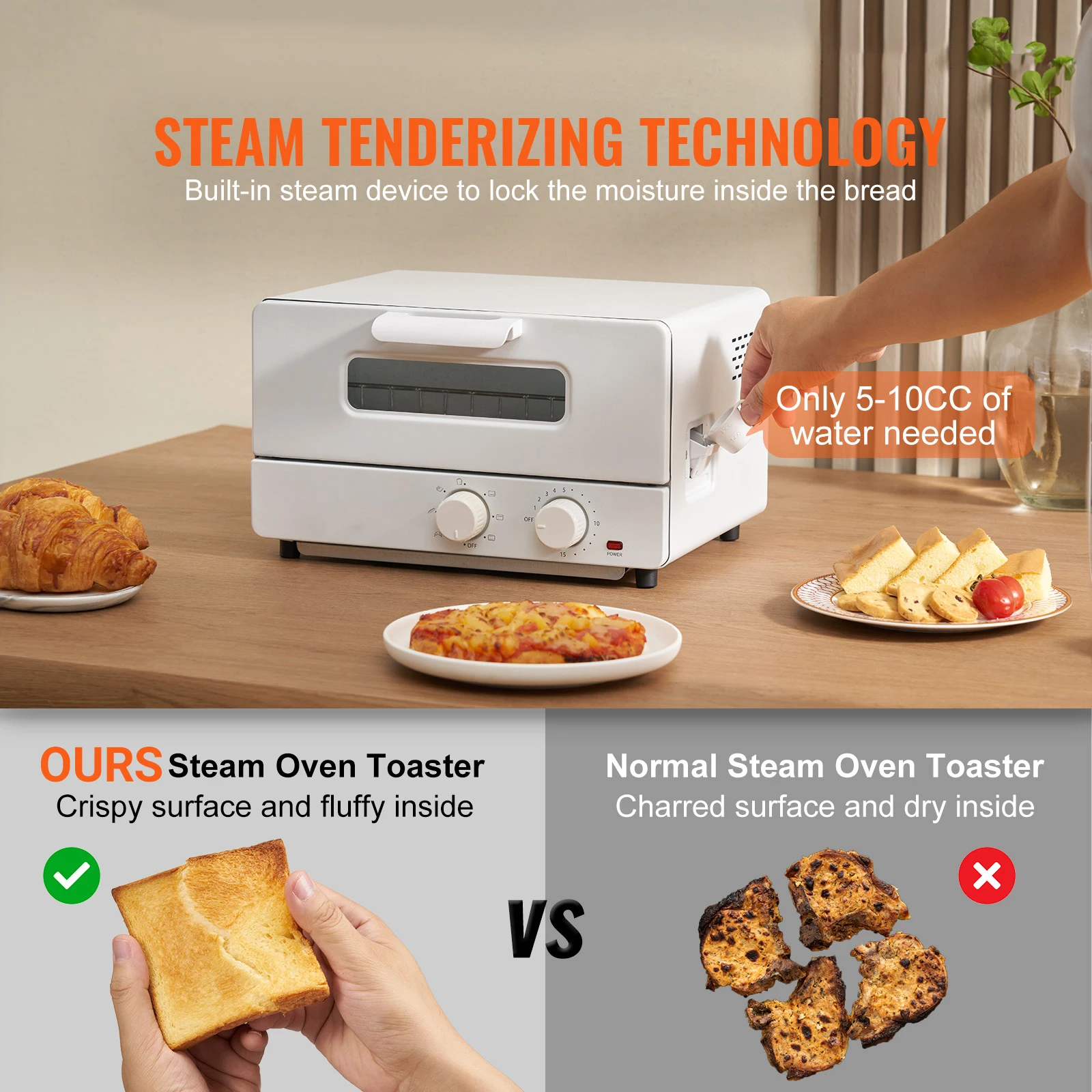 5-IN-1 Steam Oven Toaster 12L Convection Oven Steam Toaster Countertop Combo Grill Pizza Pan Gloves