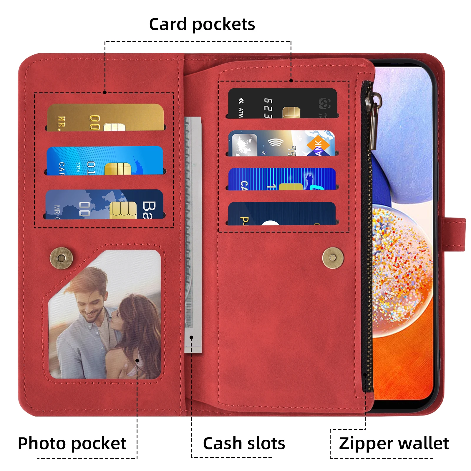 Flip Leather Zipper Pocket Collage pattern Wallet Multiple Card Slots Phone Cover Suitable For Apple IPhone 14 Pro Max 14pl ip14