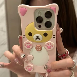 Adorable 3D Bear Silicone Phone Case - Shockproof Cartoon Animal Design - iPhone XSMax (Pink)