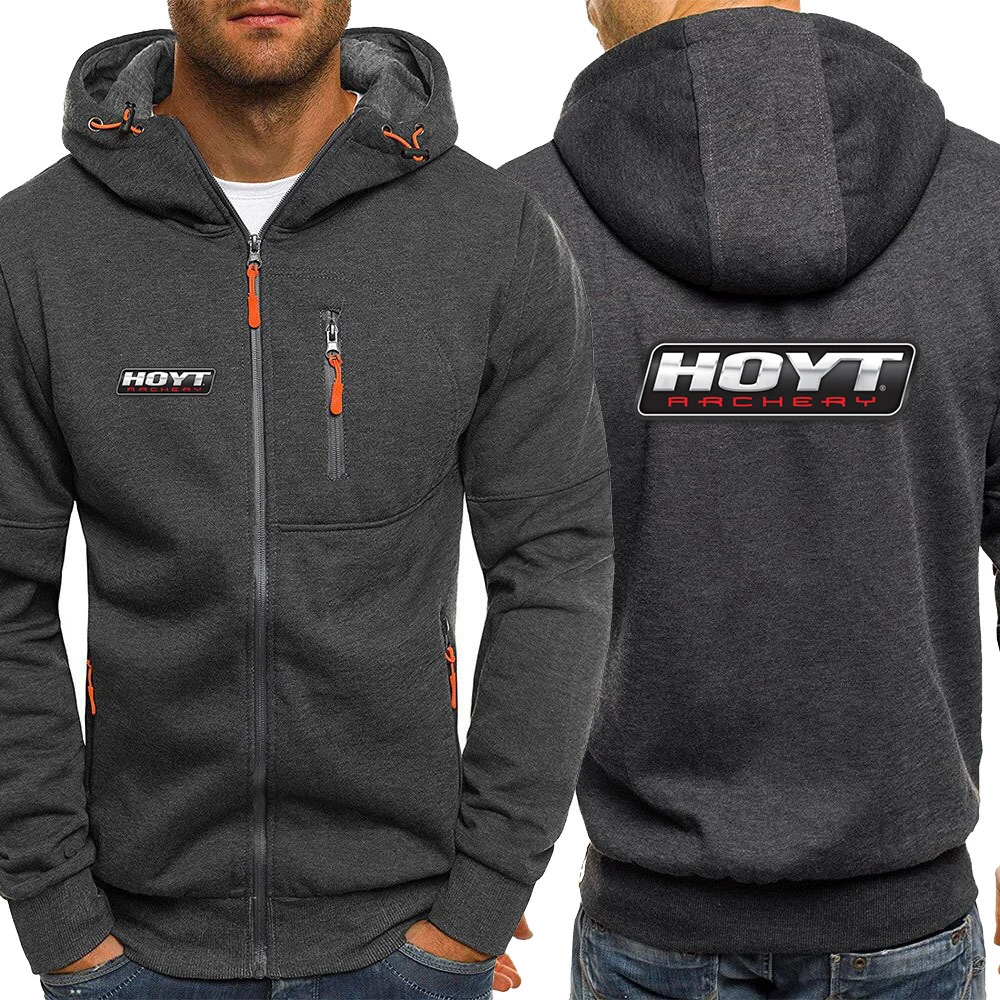 2023 New Men's Hoyt Archery Spring and Autumn Casual Hoodies Zipper Fashion Hooded Jacket Brand Solid Color Sweatshirt