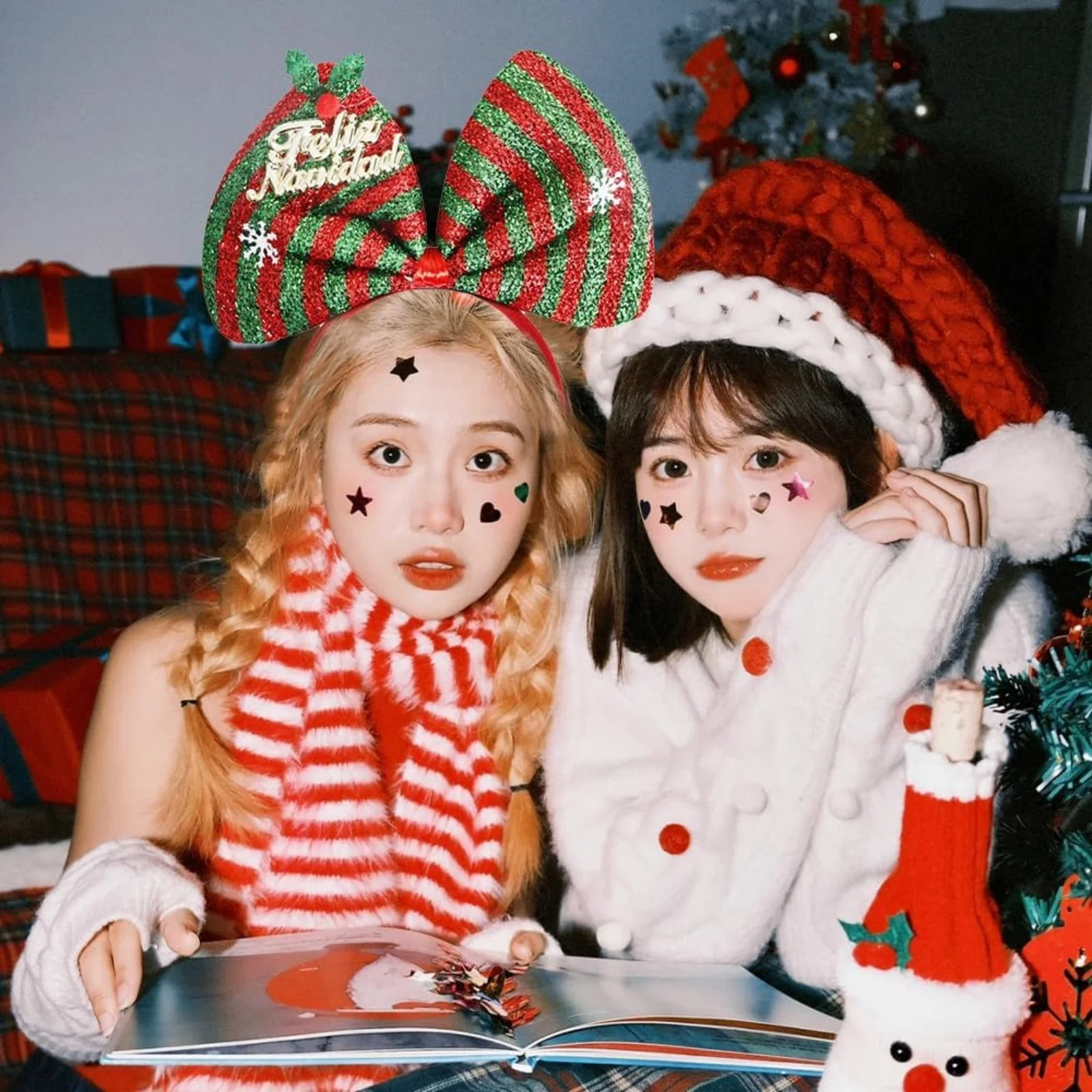 1PC  Christmas Bow Headband - Glitter Red Green Striped With Snowflake Decor, Xmas Holiday Party Hair Accessory For Women