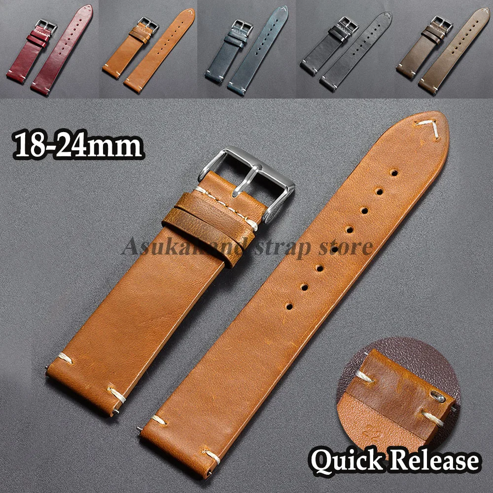 Vintage-Style Brown Leather Quick Release Watch Strap