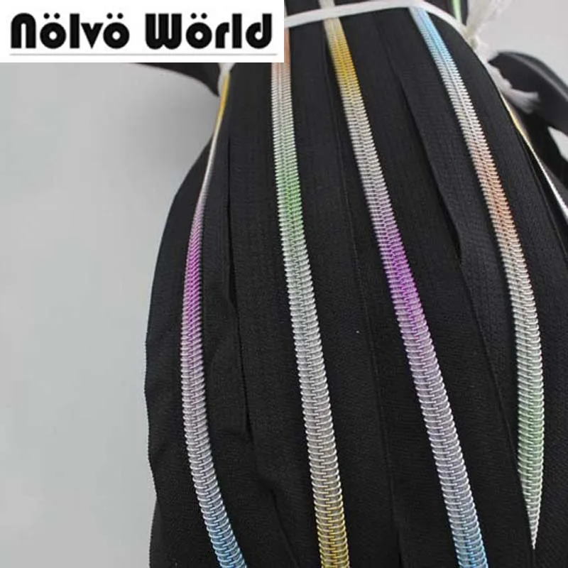 30Yards 5# rainbow nylon teeth zipper,7 kinds colorful No5 plastic zippers for DIY leather bags,clothing pants making