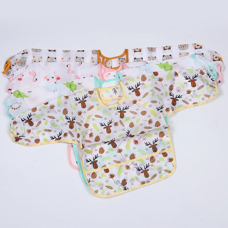 New Baby Kids Toddler Long Sleeve Waterproof Art Smock Feeding Bib Apron Pocket