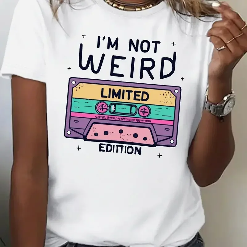 

Fun print classic retro 80's women's T-shirt, crew neck short-sleeved casual top, spring/Summer 2024 fashion cool