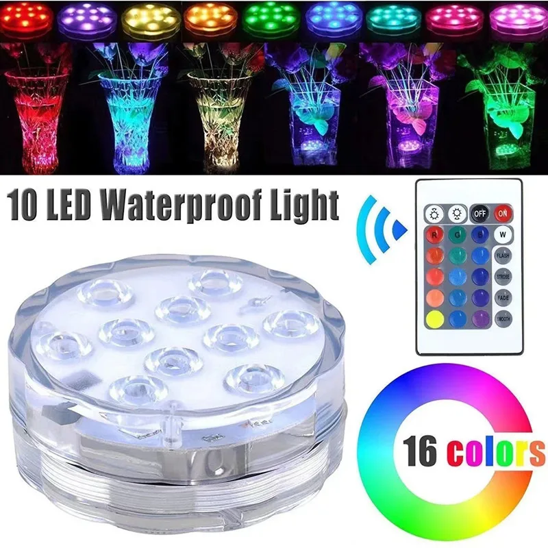 

10leds LED Night Light RGB Submersible Light Underwater Swimming Pool Light for Outdoor Vase Fish Tank Pond Disco Wedding Party