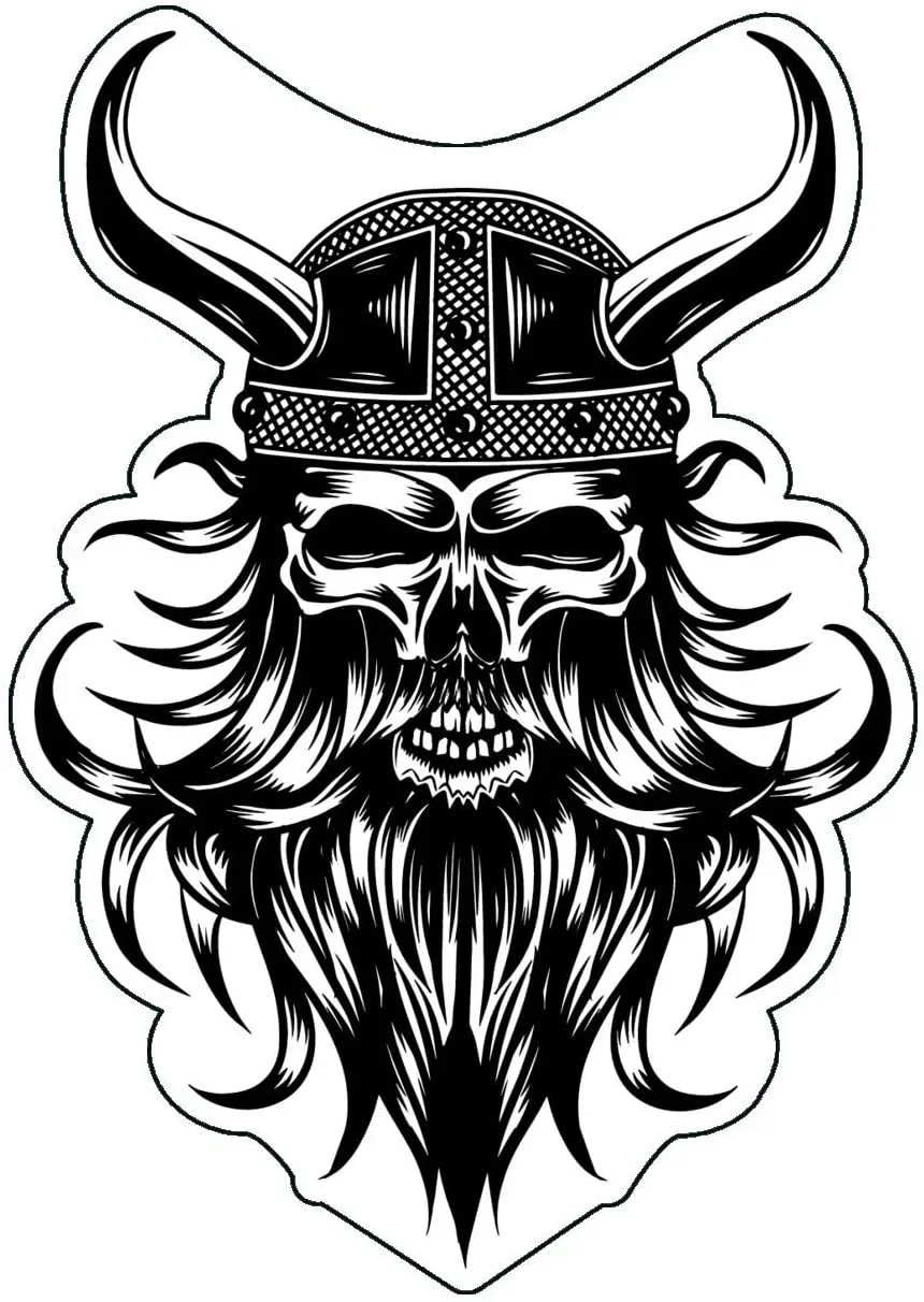 For Viking Skull Decal - Valhalla Bearded Warrior  Norse Bumper Sticker  Scandinavian