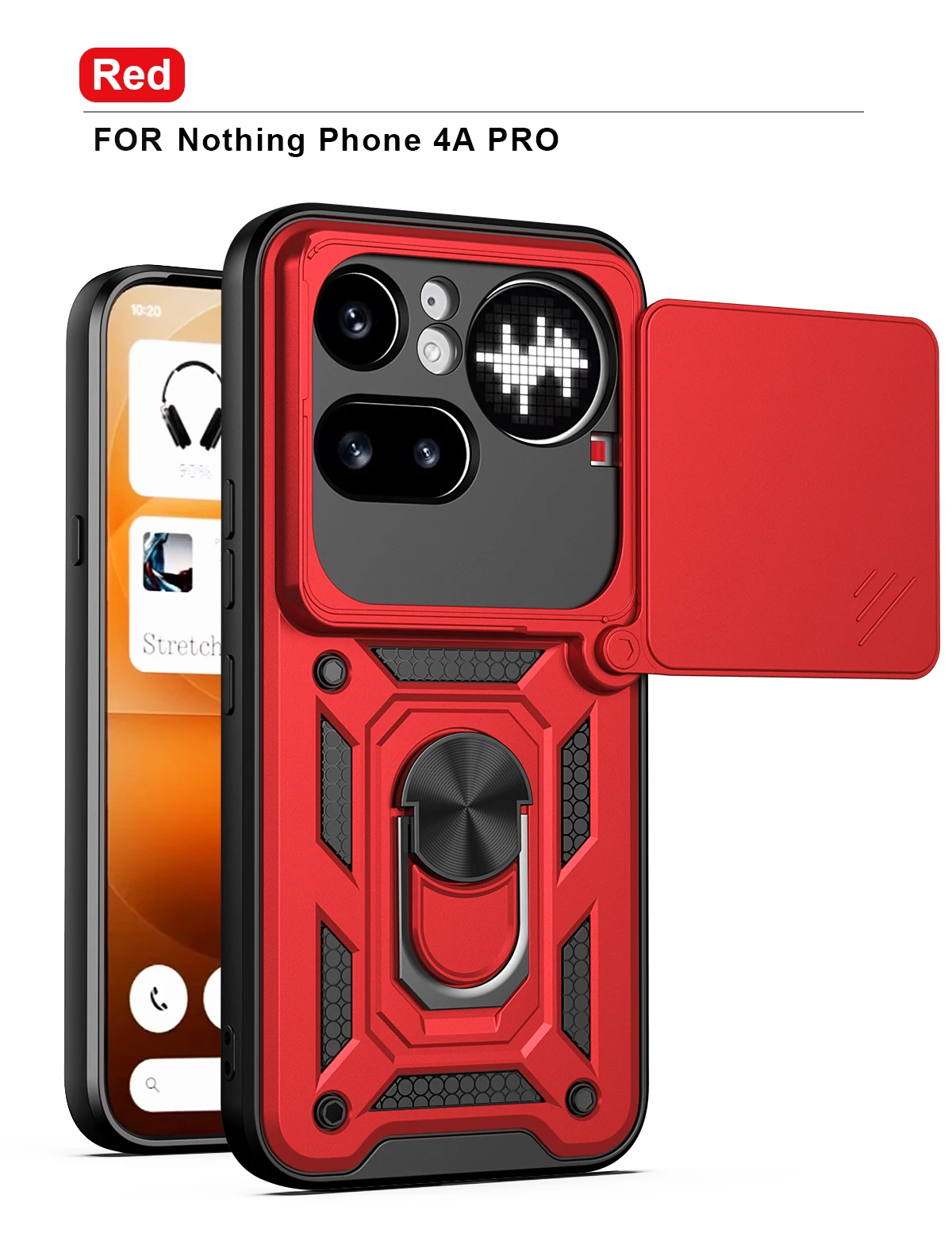 Heavy Duty Shockproof Camera Slider Phone Case with Matte Finish and Ring Holder Kickstand