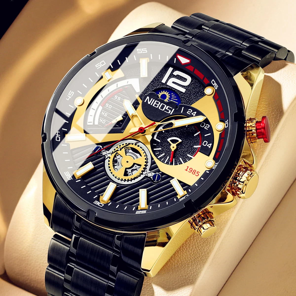 

NIBOSI Fashion Business Mens Watches with Stainless Steel Waterproof Chronograph Quartz Watch for Men Auto Date Relogio Masculin