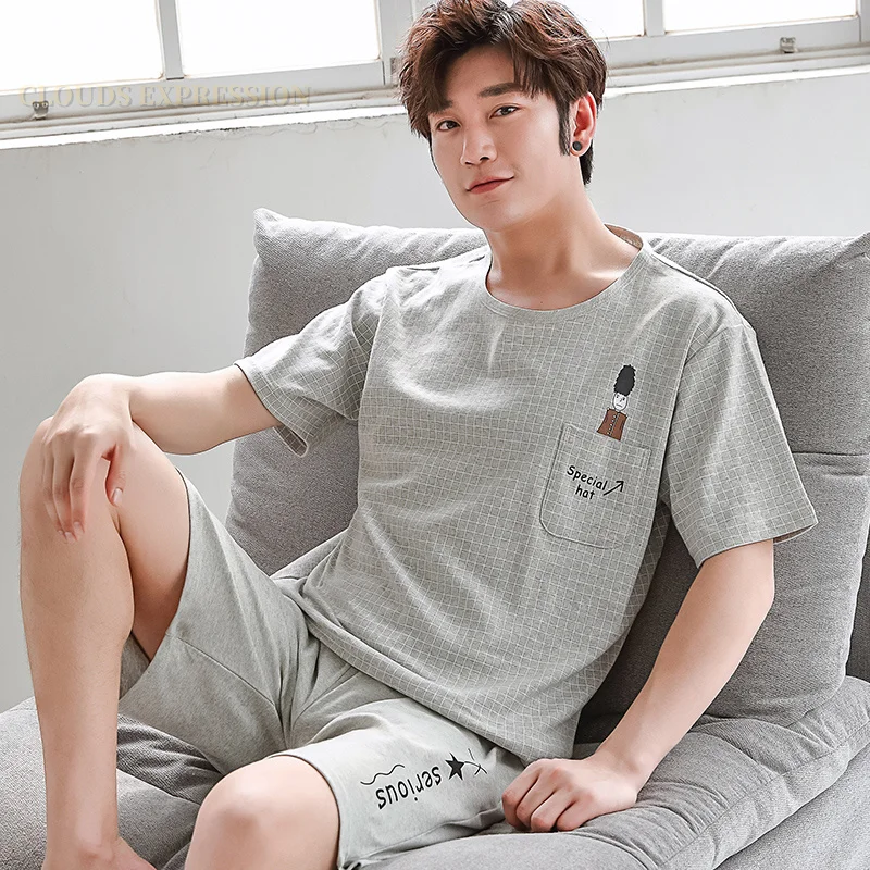 Summer Men Pyjamas Cotton Cartoon Pajamas Set Casual Short Sleepwear Pyjamas Night Suits Pijamas Plus Size 4XL Homewear PJ