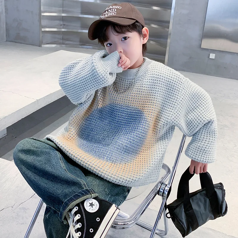 

2024 Korean Spring Autumn Children Boy Sweater Pullover Teenager Boy Bandhnu Knitted Tops School Boy Knitwears Undershirt