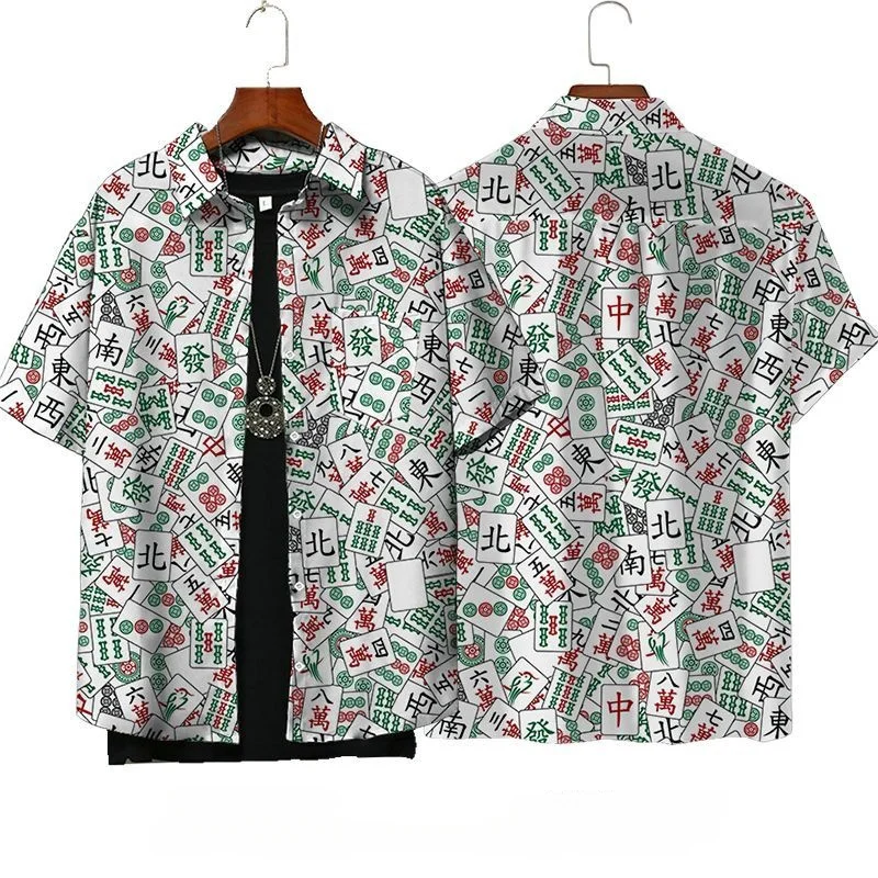 thumbnail image 1 of Blusas gráficas de Mahjong de estilo hip hop, camisetas rojas con estampado 3D de Mah-jongg para hombre, ropa informal de manga corta, ropa de calle para hombre y niño, top con solapa, 1 of 4