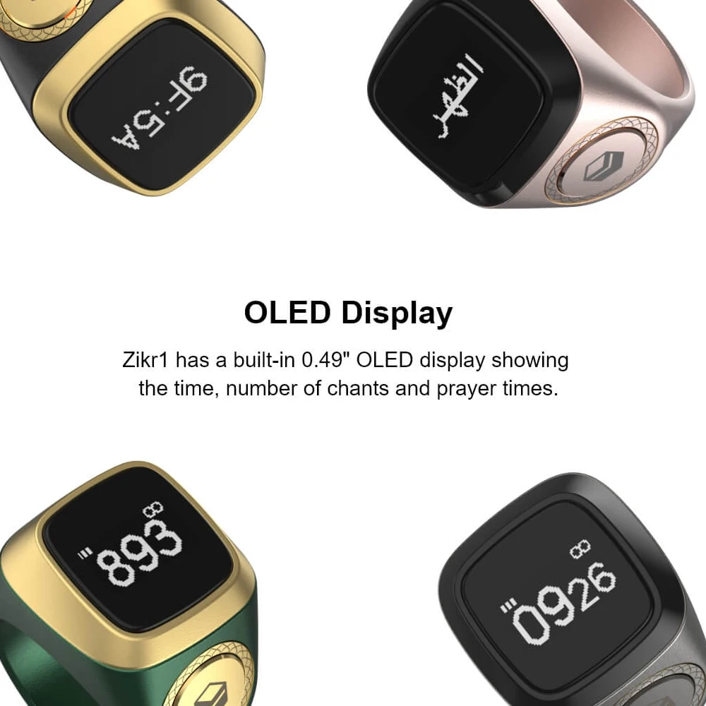Smart Zikr Ring with Battery Charging Case Vibration Reminder APP Support