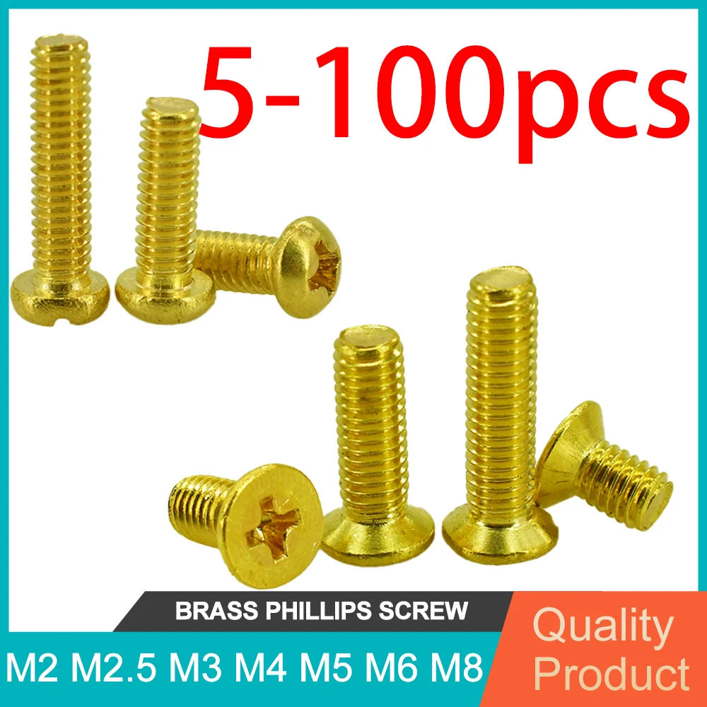 

M2 M2.5 M3 M4 M5 M6 M8 Countersunk/Round Head Phillips Screw Electrical Machine Screws Bolts Brass Metric Threaded Insert Screw