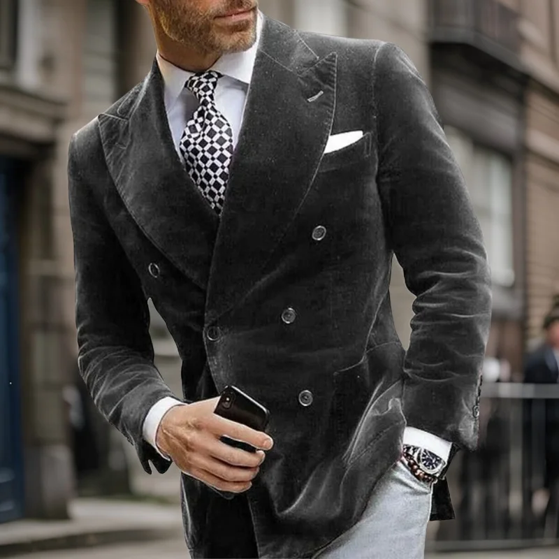 Men's Business Blazer Slim Fit 1 Pc Slim Fit Velvet Smoking Jacket Peak Lapel Made Italian Style Fashion Suit Coat