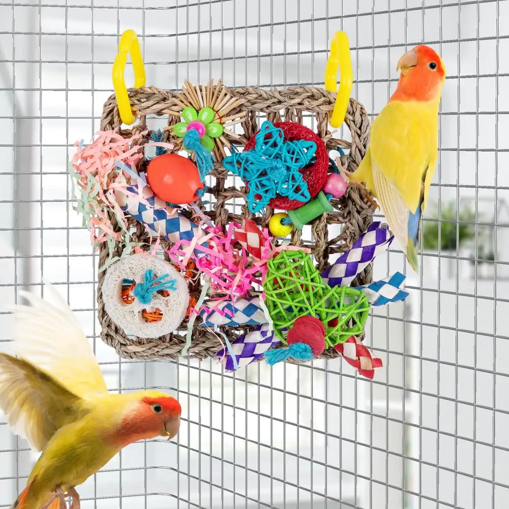 

Wood Blocks for Pet Birds Healthy Environmentally Pet Toys Anxiety Relief Parrot Chewing Toys Natural Grass Tubes for Pet