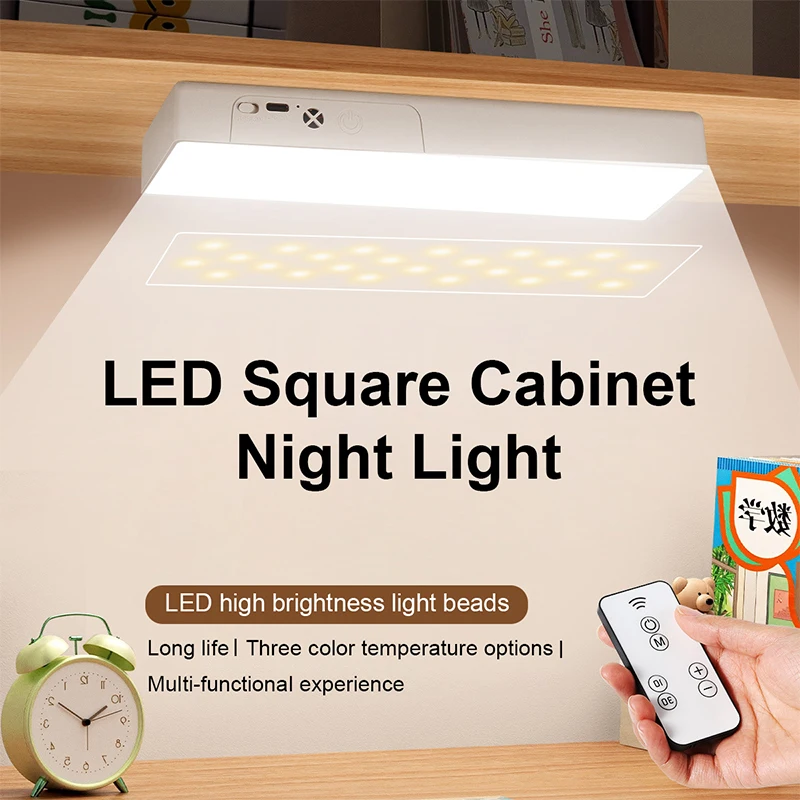Nachtlampje LED Cabinet Light 3 Color Dimmable Night Light 3 Color Remote Dimmable Rechargeable  Emergency Closet Lamp for Room
