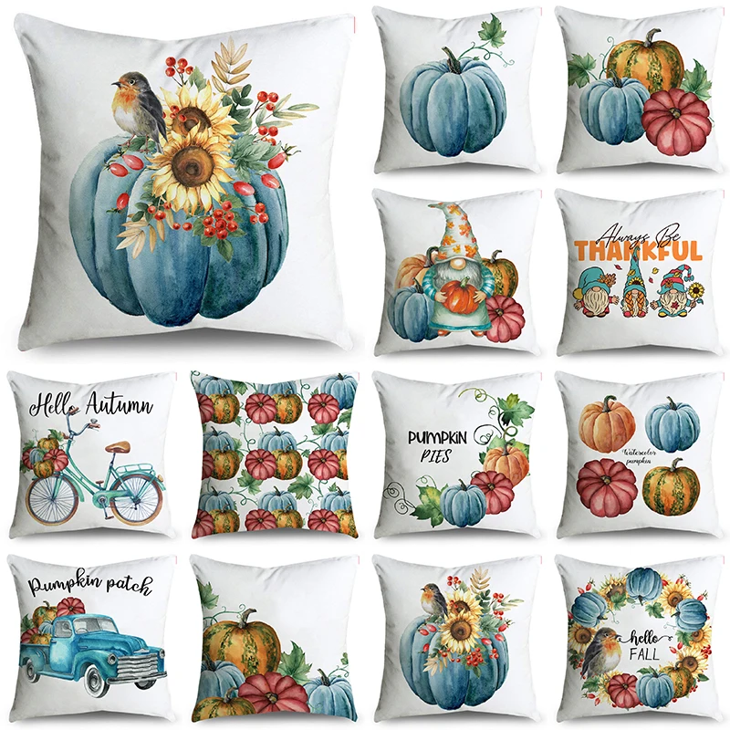 

New Classical Retro Big Blue Pumpkins Dwarfs White Throw Pillowcase Cushion Covers For Sofa Office Bedroom Decor Multiple Size