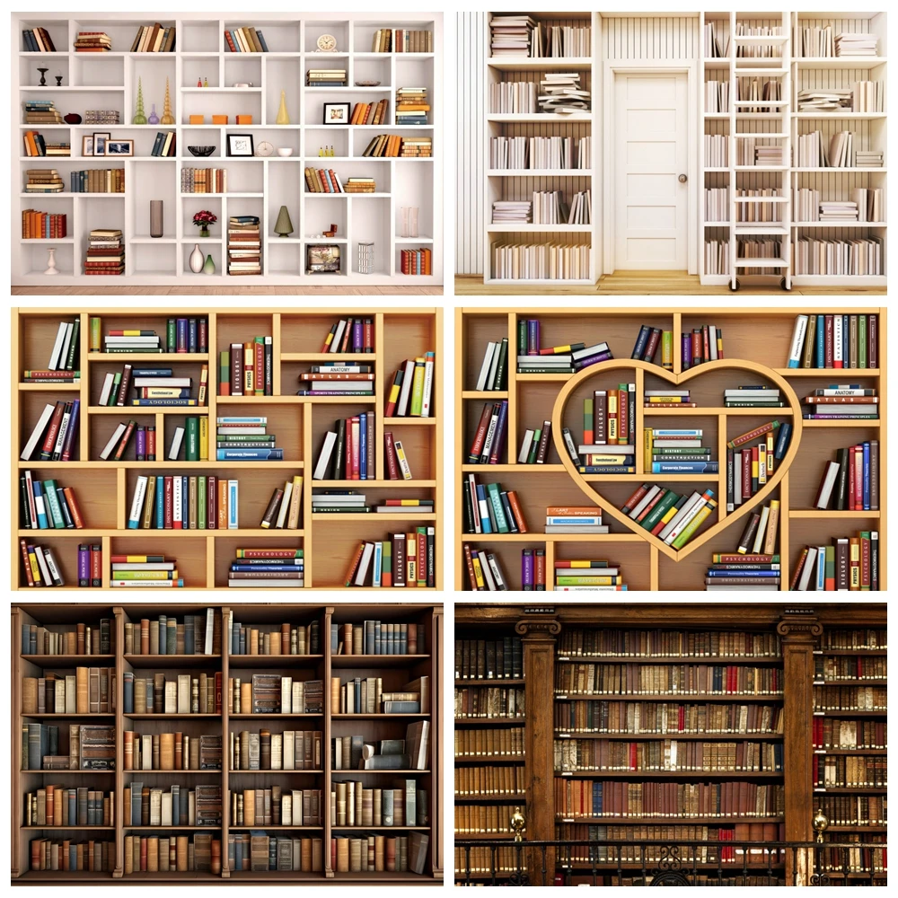 Vintage Bookshelf Backdrop Wooden Library Bookcase Grunge Ancient Magic Books Photography Background Baby Portrait Photo Studio 1