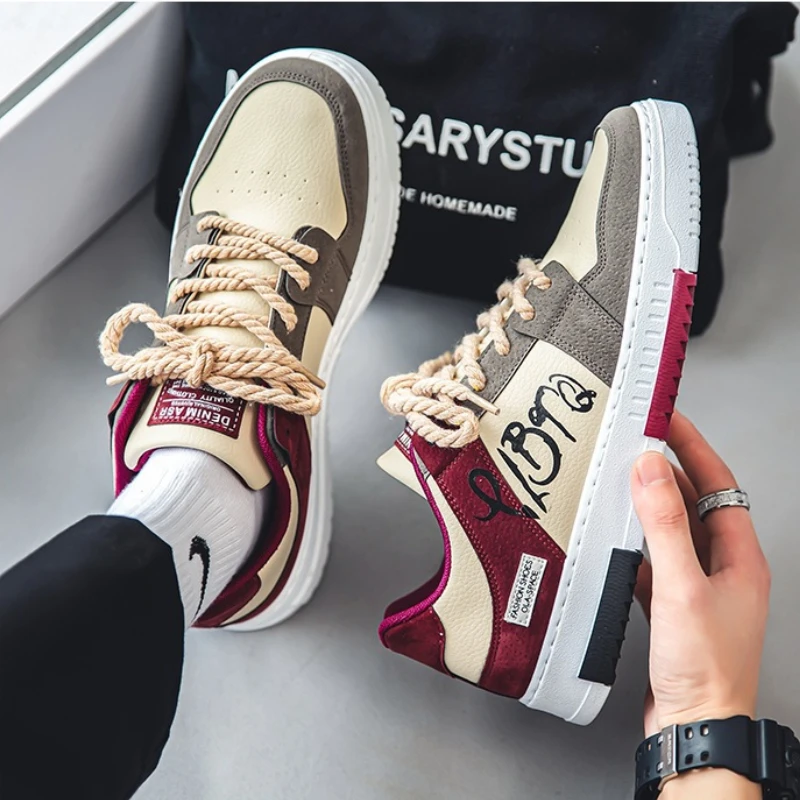 New Fashion Designer Shoes Men Casual Platform Sneakes Lace Up Trainers Student  Mens Vulcanized 