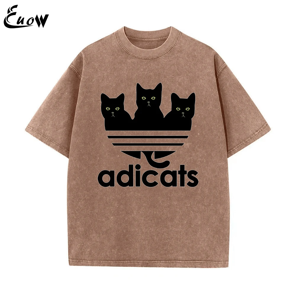 

EUOW Unisex 100% Cotton Fashion Batik T-Shirt Kawaii Cartoon Funny Black Cat Lover Women Girl Oversized Tee Casual Streetwear