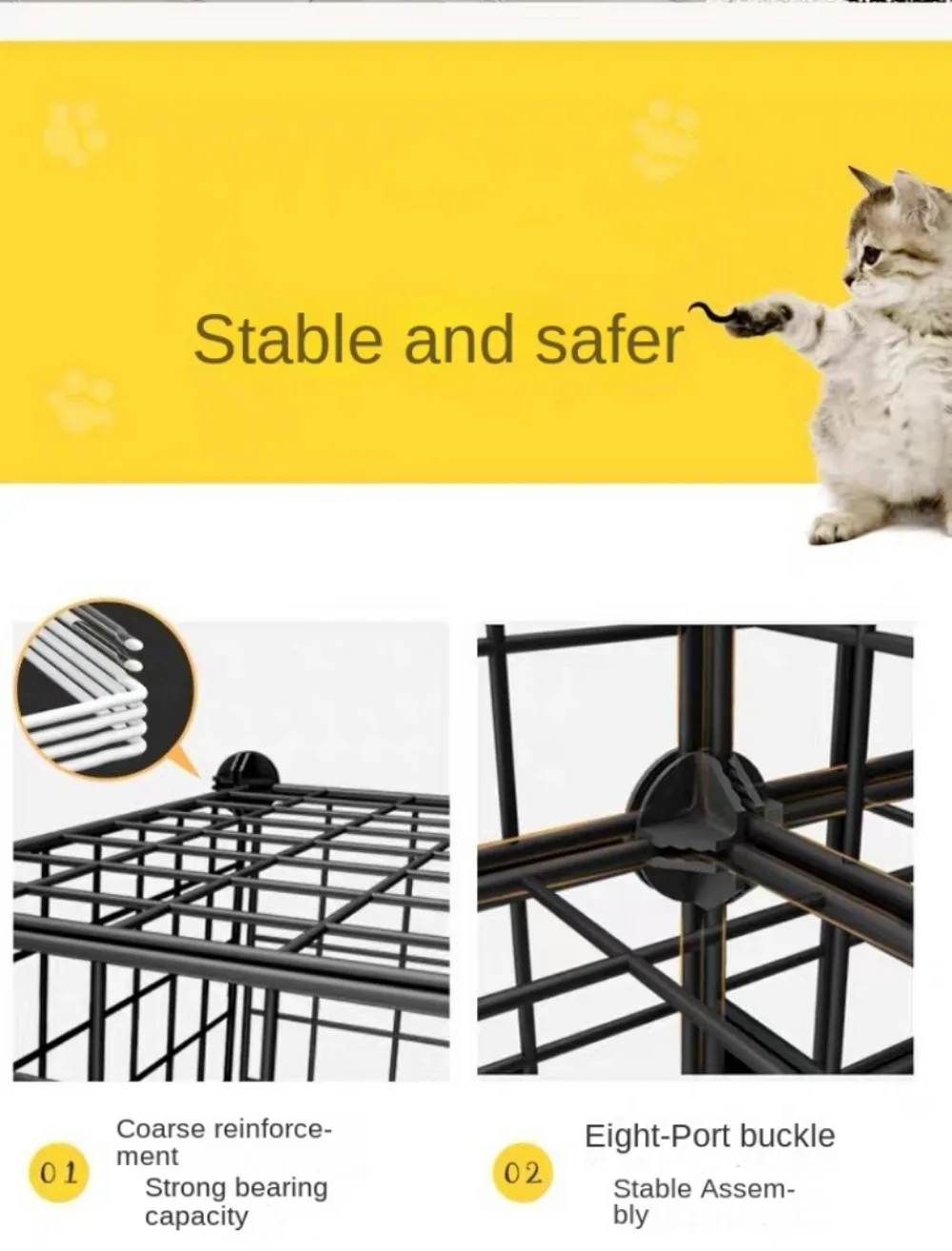 Tragbarer DIY Katzenkäfig, abnehmbarer Drahtgitterzaun für drinnen und draußen, faltbar, mit mehreren Türen und Fenstern, großes Haus, große Katzenvilla – Detail 5