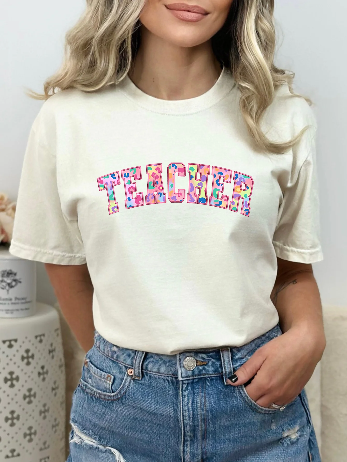 

Colorful Letter Print Crew Neck T-shirt, Casual Short Sleeve Top For Spring & Summer, Women's Clothing