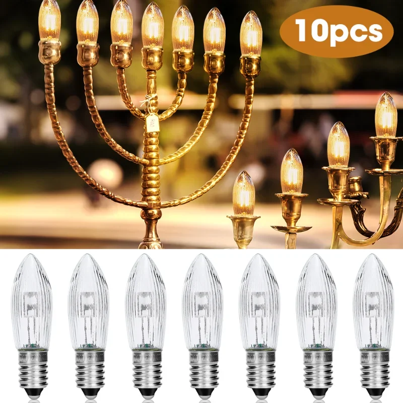 10PCS E10 LED Replacement Bulbs Top Candle Fairy Christmas Lights Lamp 10V-55V AC Warm White Christmas Home Decorations