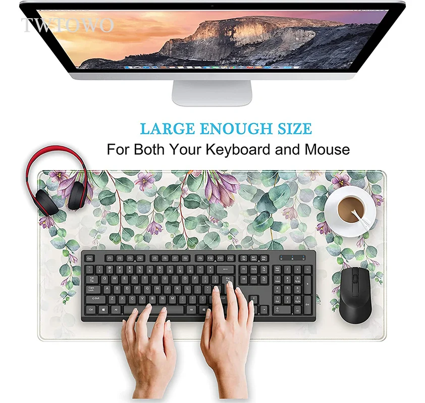 Soft Borracha Natural pc Desktop Mouse Pad Flores Roxas Folhas Verdes Home Gamer hd Grande Mousepad Xxl xl - Imagem 4