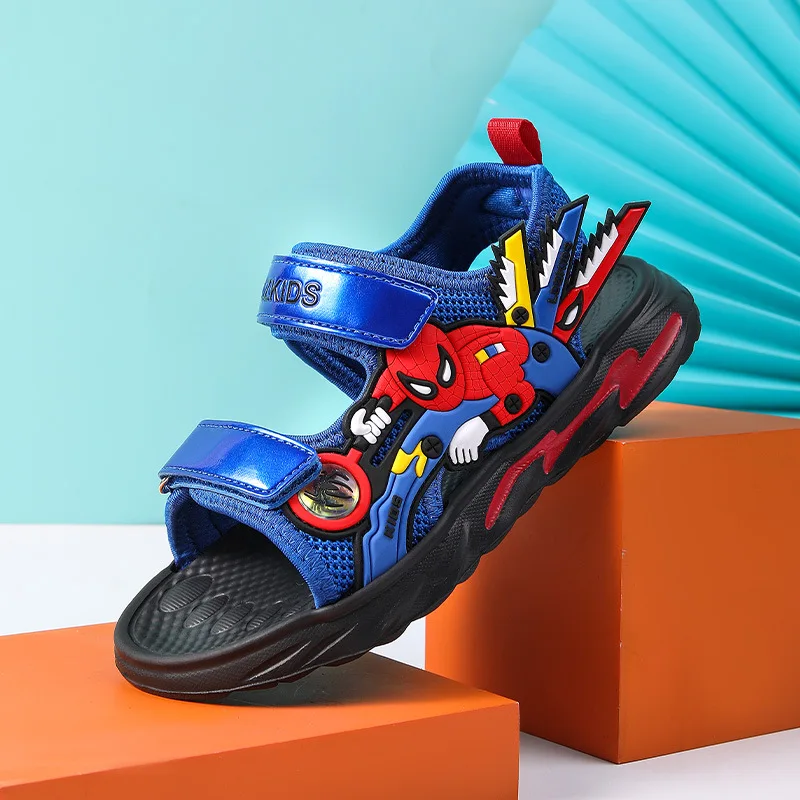 Disney Boys Cartoon Soft Sole Sandali Moda Per Bambini Open Peep Toe Scarpe Da Spiaggia Outdoor Rosso Nero Blu Scarpe Taglia 27-38